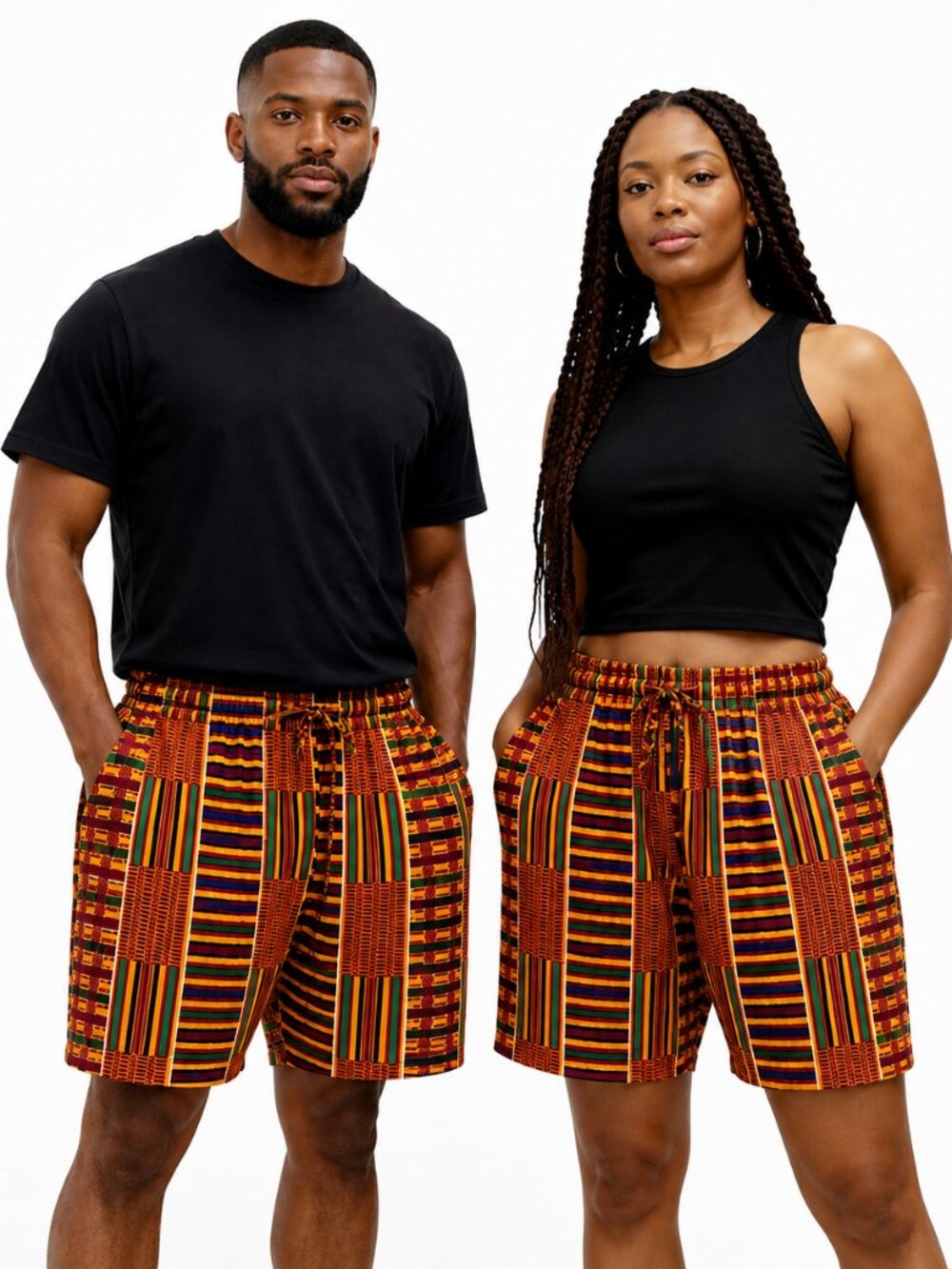 African Kente Print Shorts 100% Cotton Unisex Free Size & Plus Size Pockets